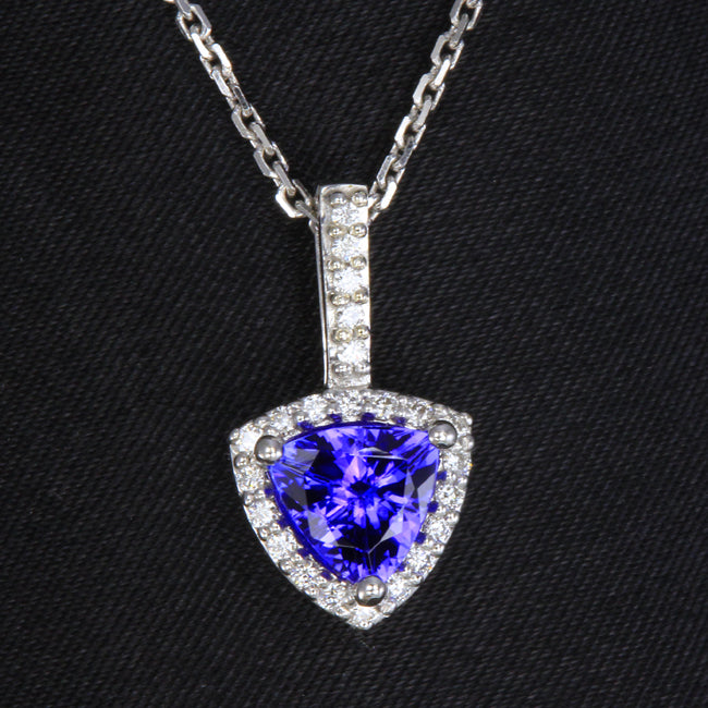 Trilliant Tanzanite Pendant with Fine Diamonds