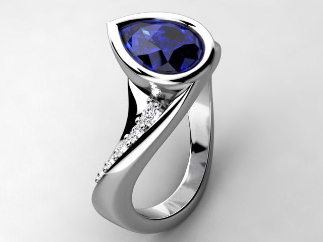 Tanzanite Diamond Ring With 8x6  Pear-shape Center