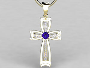 Tanzanite Cross With Fine Diamonds And 4.5 Millimeter Tanzanite