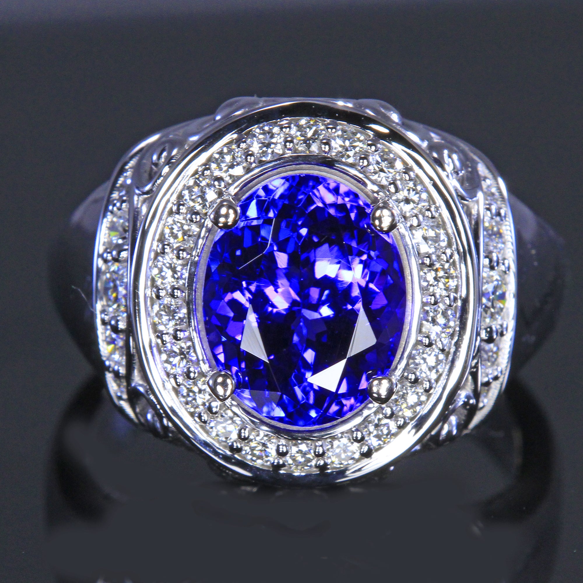 Tanzanite Ring With Fine Diamonds 3.51 Carat Tanzanite