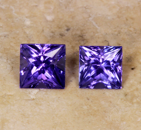 Princess Cut Tanzanite Pair 1.63 Carat BVV Color