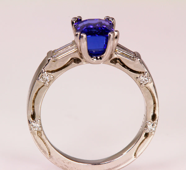 Exceptional Color AAA Tanzanite and Diamond Ring