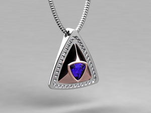 Two Tone Pendant by Christopher Michael With Bezeled Vivid Color Trilliant Tanzanite
