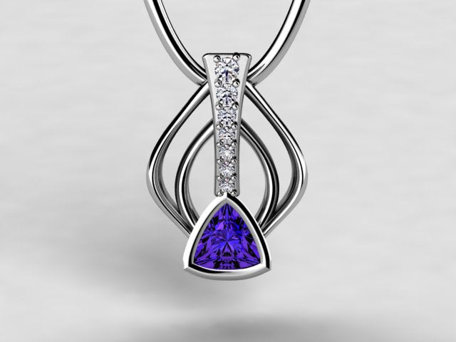 Trilliant 7 mm. Vivid Color Tanzanite Pendant by Christopher Michael
