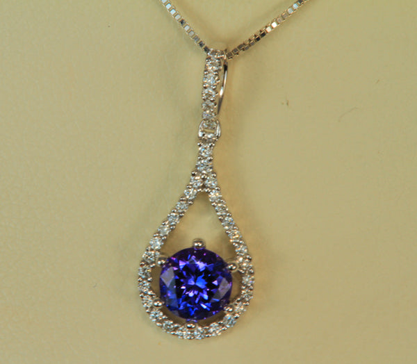White Gold Tanzanite Pendant With Fine Diamonds
