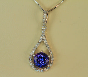 White Gold Tanzanite Pendant With Fine Diamonds