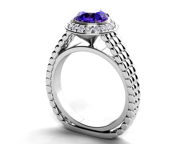 Custom Ring With 7 mm Vivid Color Tanzanite Round