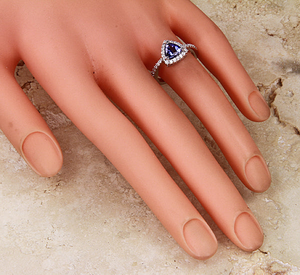 Trilliant Tanzanite Ring With Ideal Cut Diamonds Around