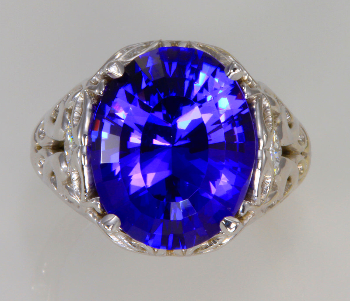 Art Nouveau Tanzanite and Diamond Ring by Christopher Michael