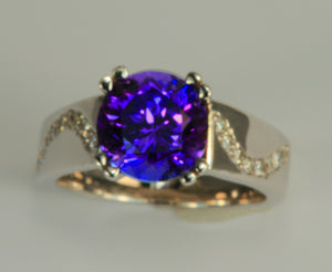 Wide Band Mounting By Christopher Michael With Large 4 ct. Exceptional Color Tanzanite Round 