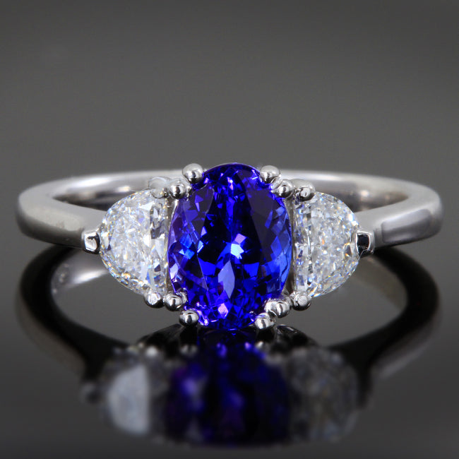 Tanzanite Ring With half Moon Diamonds