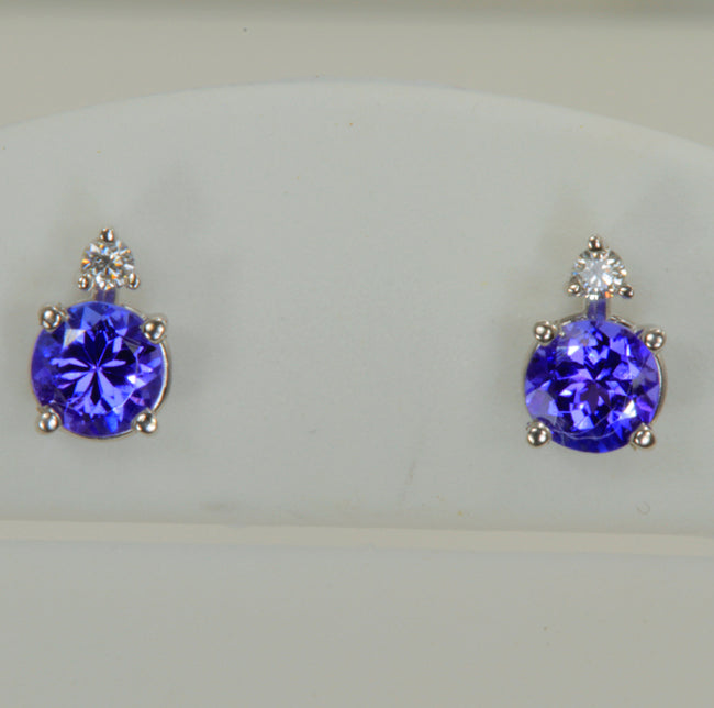 Round Tanzanite & Diamond Stud Earrings 1.25 Ct.
