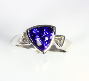 Beautiful Trilliant Tanzanite Ring With Trilliant Diamonds