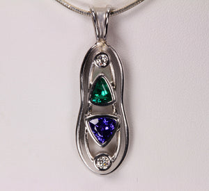Christopher Michael Designed Tanzanite and Emerald Pendant in 14kt.White Gold