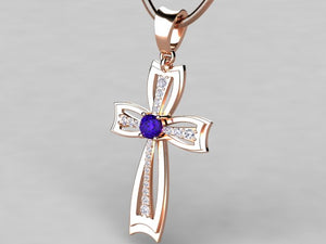Tanzanite Cross With Fine Diamonds And 4.5 Millimeter Tanzanite
