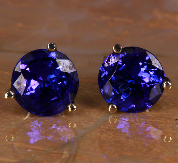 Round Tanzanite Earrings 2.37 Carat Blue Violet Vivid Color