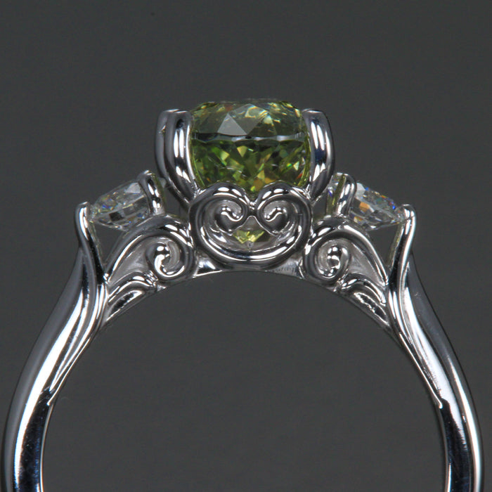 14K White Gold Fancy Yellow Tanzanite and Diamond Ring 2.96 Carats