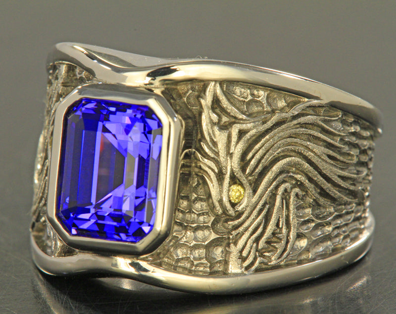 Men's Tanzanite and Diamond Wolf Ring in Palladium