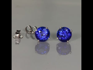14K White Gold Round Tanzanite Stud Earrings 2.72cts