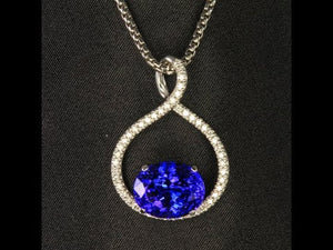 14K White Gold Oval Tanzanite and Diamond Pendant by Christopher Michael  8.70 Carats