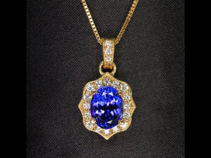 14K Yellow Gold Oval Tanzanite and Diamond Pendant 2.38 Carats