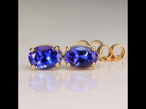 14K Yellow Gold Oval Tanzanite Stud Earrings 1.38cts