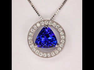 14K White Gold Trilliant Tanzanite in Round Diamond Setting 4.19cts