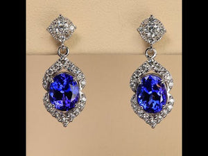 14K White Gold Tanzanite and Diamond Earrings 3.58 Carats*