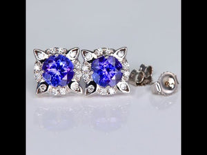 14K White Gold Tanzanite and Diamond Stud Earrings 1.89cts