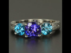 Platinum Tanzanite and Blue Zircon Ring 1.32 Carats