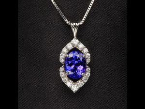 14K White Gold Tanzanite and Diamond Pendant 3.86 Carats*