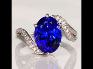 14K White Gold Oval Tanzanite and Diamond Swirl Ring 7.0cts