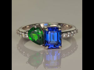 14K White Gold Tanzanite and Tsavorite Garnet Ring 1.86cts