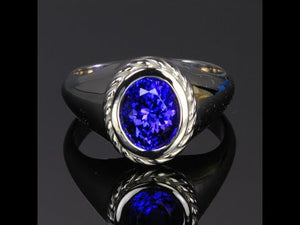 14K White Gold Oval Tanzanite Ring 3.89 Carats Designed by Christopher Michael