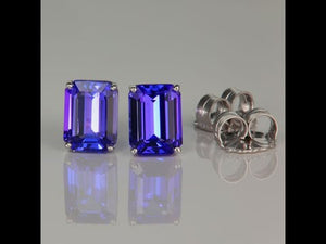 14k White Gold Emerald Cut Tanzanite Stud Earrings 3.62cts