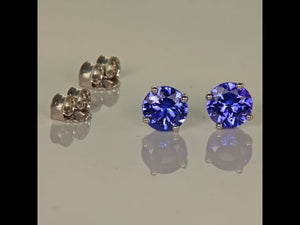 14K White Gold Round Brilliant Cut Tanzanite Stud Earrings .99ct