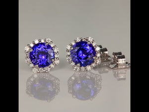 14K White Gold Tanzanite and Diamond Halo Stud Earrings 3.93cts