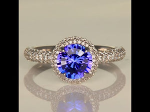 14K White Gold Round Tanzanite and Diamond Ring 1.35cts