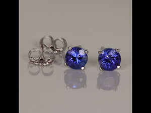 14K White Gold Round Tanzanite Stud Earrings .90cts