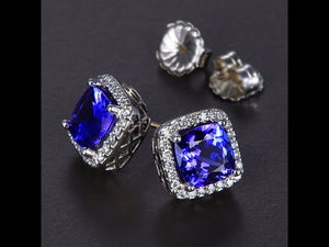 14K White Gold Tanzanite and Diamond Halo Earrings 3.84 Carats*