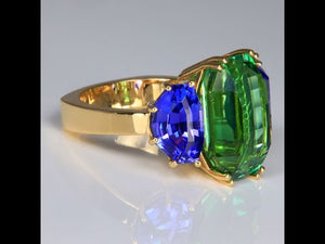 18K Yellow Gold Tourmaline and Tanzanite Ring 12.12cts