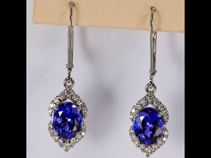 14K White Gold Leverback Tanzanite and Diamond Earring 4.22cts