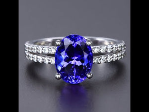 14K White Gold Oval Tanaznite and Diamond RIng 3.63 Carats*