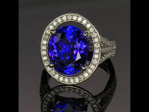 Platinum Large Oval Tanzanite and Diamond Ring 8.22 Carats