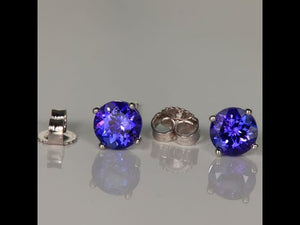 14K White Gold Round Tanzanite Stud Earrings 1.21cts