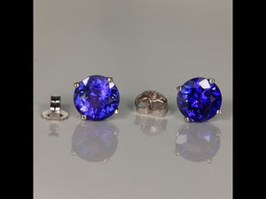 14K White Gold Round Tanzanite Stud Earrings 3.15cts