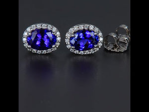 14k White Gold Oval Tanzanite and Diamond Halo Earrings 2.46 Carats