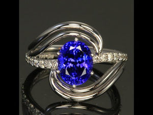 14K White Gold Oval Tanzanite and Diamond Ring by Christopher Michael  3.26 Carats