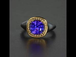 18K White and Yellow Gold Square Cushion Tanzanite Ring 2.30 Carats