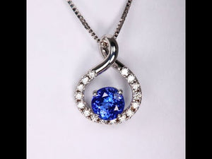 14K White Gold Round Tanzanite and Diamond Pendantt 1.54cts